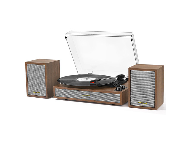 Vinyl Record Player with External Bookshelf Speakers, 33-1/3 45 78 RPM Vintage Bluetooth Stereo Turntable for Vinyl Records,Belt-Driven System,...