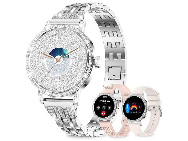 Smart Watches for Women:1.27' HD Smart Watch Bluetooth Calls,3 Bands,BP/Sleep/Steps,120+ Sports Fitness Tracker Android & iOS (Silver)