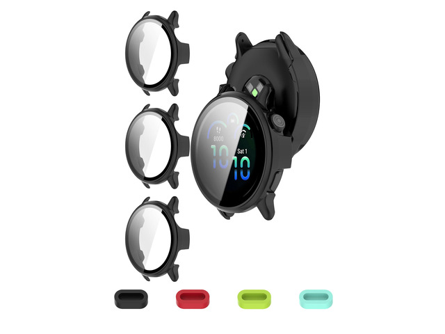 Case with Screen Protector for Garmin Vivoactive 6, 9H Glass 3 Black Cases + 4 Dust Plugs + ABS Box. Built-in Glass. 9H Hardness, Anti-Scratch,...