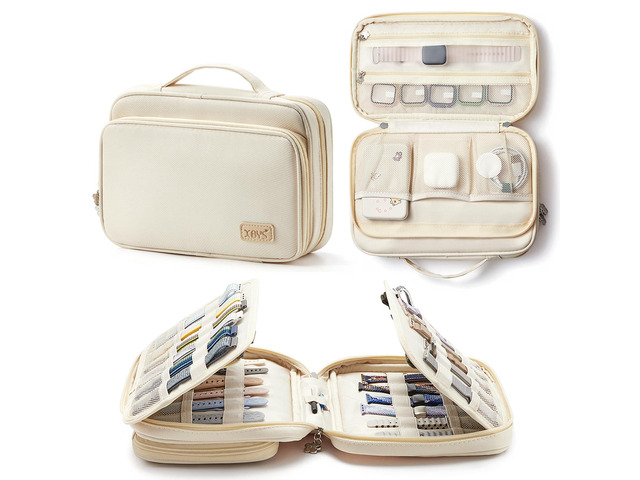 Watch Band Organizer Bag, 36-Slot Storage Case for Straps, Beige Double-layer Travel Watch Band Holder in 420D Water-resistant Oxford for iWatch...