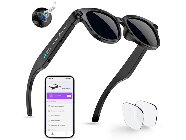 AI Smart Glasses Polarized Sunglasses, 290mAh Battery, Bluetooth Calling, HD Camera with Video Recording, Dual Mic, Real-Time Translation & Object...
