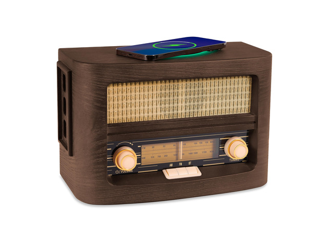 Vint Vintage Wood Retro Radio Wireless Charging Pad AM/FM Radio Speaker with Bluetooth & AUX Input Mid-Century Modern Design Handcrafted...