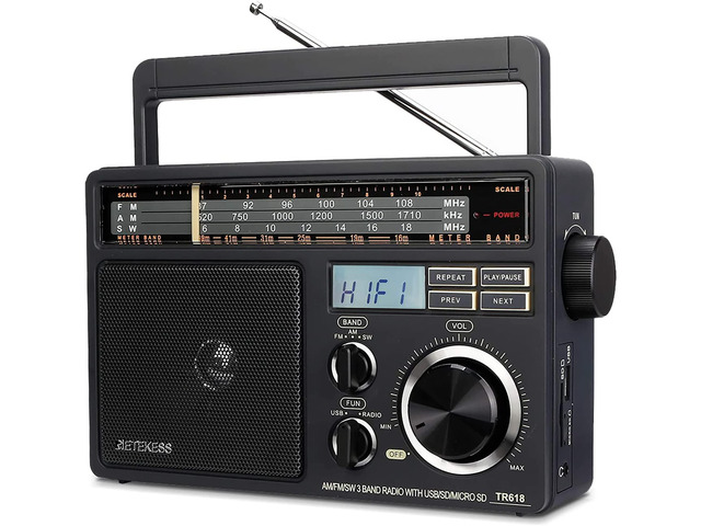 TR618 AM FM Radio Plug in Wall, Portable Shortwave Radios (Black) for Home, Kitchen,Drive in,SD/Micro SD, USB Flash Drive, Best Reception