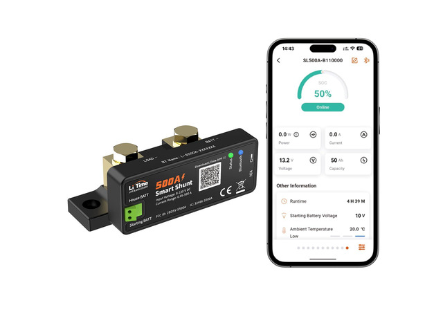 500A Bluetooth Battery Shunt, Compatible with 8V120V Lead Acid, LFP, Lithium, AGM Batteries, SOC, Alarm Alerts, History Records, App Monitoring,...