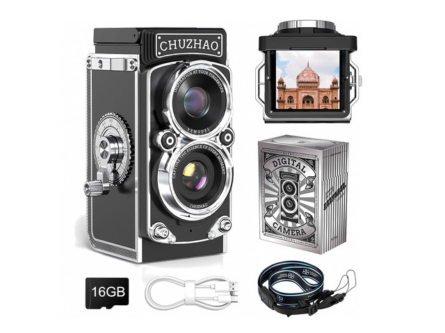 CHUZHAO Digital Camera Retro with Time Stamp - Portable Vintage TLR Style 1080p FHD Video 12MP Photos Autofocus Mini Vlogging Camera with 16GB Card...