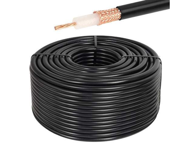 200FT RG213 Coaxial Cable, 50 Ohm, Bare Copper, Low-Attenuation, Heavy Duty, Outdoor Indoor, AWG 7, BCS, for High-Frequency Applications, Black