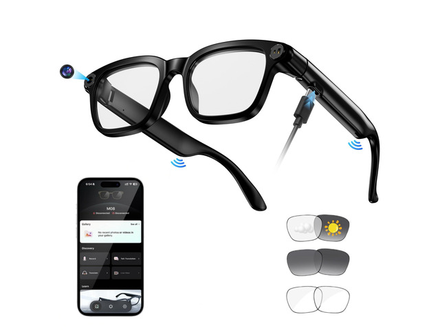 AI Smart Glasses with Camera, 8MP HD Camera Glasses for Women Men, Video Recording Sunglasses with Voice Assistant, Open-Ear Audio, Real-Time...