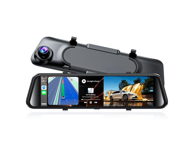 2.5K Mirror Dash Cam with CarPlay Mirror & Android Auto, Dash Cam Front and Rear with Zoom Function,12 inches Rear View Mirror Camera with Voice...