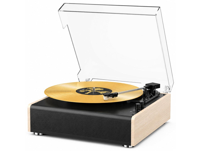 Bluetooth Vinyl Record Player with Built-in Stereo Speakers, 3-Speed Belt-Drive Turntable for 7/10/12 Inch Vinyl Records, Magnetic Cartridge, RCA...