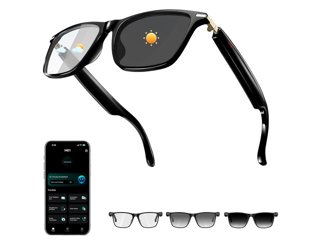 AI Smart Glasses with ChatGPT, Bluetooth Glasses with 164+ Language & Accents, Photochromic Lens, Open-Ear Audio, Music & Hands-Free Calls, Voice...