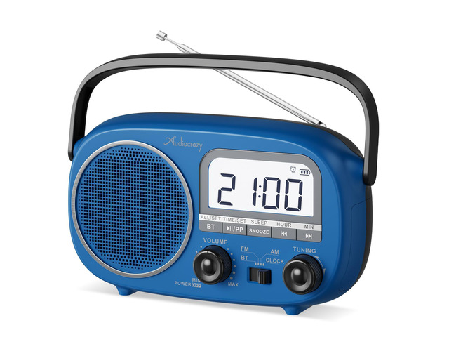 Portable AM FM Rechargeable Bluetooth Radio with Clock AC Power/ AA Batteries/ Rechargeable Battery Radio, Alarm Clock, Sleep Timer, Clear Lcd...