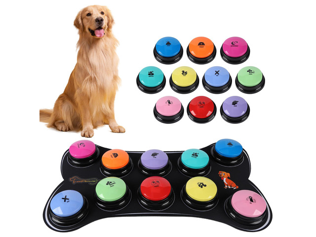 Dog Buttons for Communication 10 Dog Talking Buttons Starter Set 30S HD Recordable Training Buttons with Waterproof Anti-Slip Mat + 50 Scene Stickers