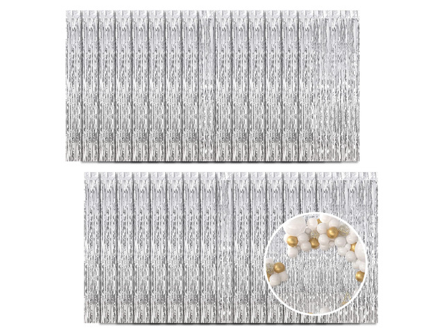 30 Pack Silver Foil Fringe Curtain Backdrop, 3.3x8.2 Feet Metallic Tinsel Streamer Curtains Photo Booth Props for...
