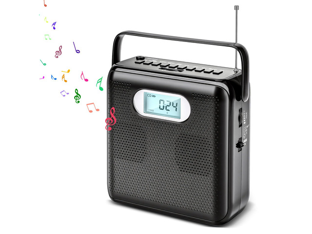 Portable CD Player with Bluetooth, Built-in Stereo Speakers, A-B Repeat & Speed Control, FM Radio Boombox with USB Transcription, AUX/Headphone...
