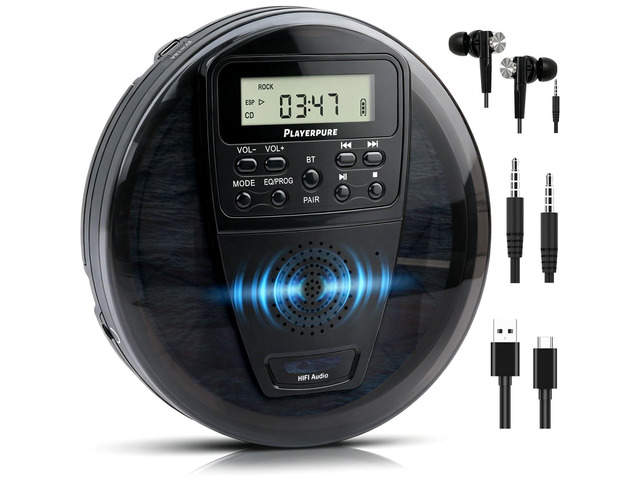 Portable CD Player with Bluetooth and Speaker, 10H Playtime Rechargeable Personal CD Player, HiFi Stereo Sound, 60s Anti-Skip Protection, PROG...
