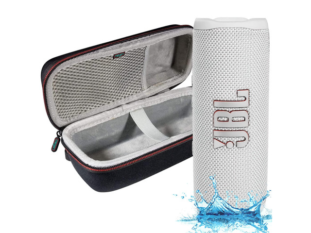 Flip 6 - Waterproof Portable Bluetooth Speaker, Powerful Sound and deep bass, IPX7 Waterproof, 12 Hours of Playtime with Megen Hardshell Case - White