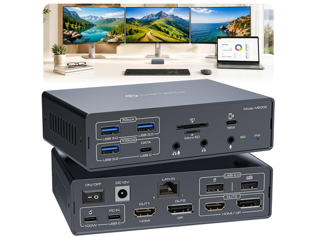 DisplayLink Docking Station 3 Monitors, 19 in 1 Laptop Docking Station Triple 4K 60Hz HDMI/DisplayPort, 100W PD, Thunderbolt 3/4, USB 3.2 10Gbps,...