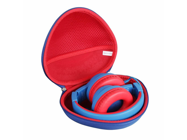 Hard Travel Case for iClever HS19 / iClever BTH12 Kids Headphones (Outer Blue + Inner Red)
