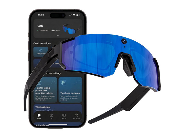 Sport AI Smart Sunglasses with 4K POV Camera (Black/Ice Blue) Audio & Video, Real-Time Translation, AI Voice Assistant, Internal Storage, Unisex...