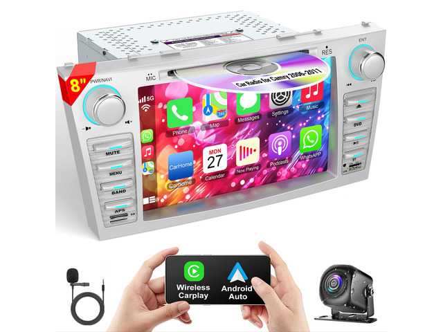 Car Radio for Camry 2006-2011 with CD/DVD Player- CarPlay & Android Auto, 8 Inch Head Unit Car Stereo with IPS HD Touch Screen, Backup Camera, SWC,...