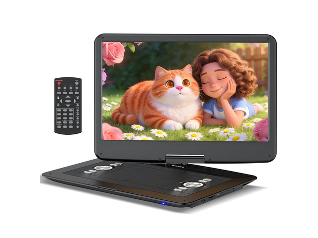 18' Portable DVD Player with 15.6' HD Swivel Screen, 6 Hours Rechargeable Battery, Large DVD Player Portable Support MP4, MKV Video & USB/SD...