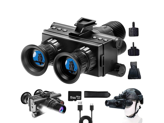 4K HD Night Vision Goggles with Helmet Mount, 8X Zoom, 1968ft View Range, Dual Display Screens and 64GB Card for Outdoor Activities, Dark Black