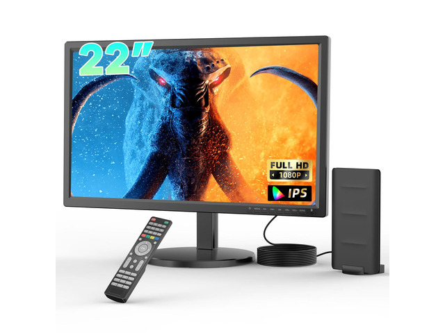 22 inch TV, Portable TV with Upgraded Antenna, HDMI/USB/AV Input 2 in 1 Stand, Small Television for Kitchen, Home, Cars, RV, Office