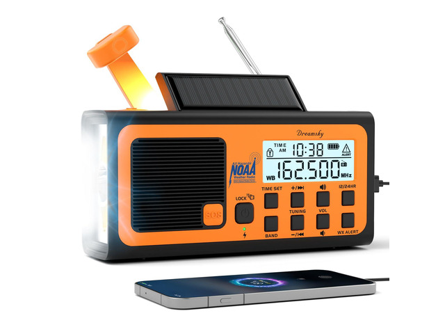Emergency Radio NOAA Weather Alert with Hand Crank Radio Portable AM FM SW, 18500mWh Rechargeable Battery Operated, Solar Powered, SOS Alarm,...