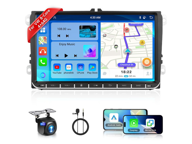 8 CORE 4G+64G Car Radio for VW Passat Jetta Tiguan Golf MK5 MK6 T5 EOS Polo with Wireless CarPlay Android Auto, 9 Inch IPS Touch Screen Android 15...