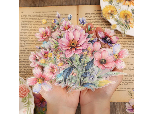120 Pieces Watercolor Flower Stickers Set - Big 4.7' Waterproof Clear Botanical Floral Journaling Sticker for Scrapbook Junk Journal Supplies...