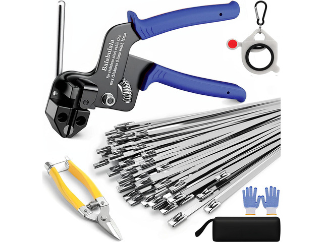 205PCS Heavy Duty 304 Stainless Steel Cable Tie Gun Kit 200pcs 11.8inch Metal Zip Ties, Self-Locking, UV & Corrosion Resistant, for Fence,...