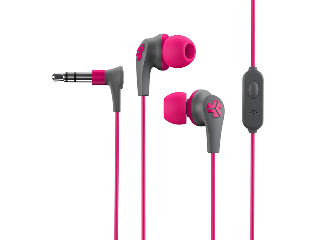 JBuds Pro Signature Earbuds, Bubblegum, Titanium 10mm Drivers, Music Controls, Universal Mic, Custom Fit with Cush Fins