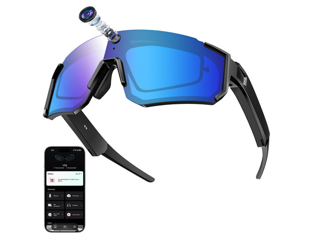 AI Smart Glasses, Voice Control Sports Sunglasses, EIS Anti-Shake, IP54 Waterproof, Real-Time Translation, Open Ear Audio Cycling Glasses for...