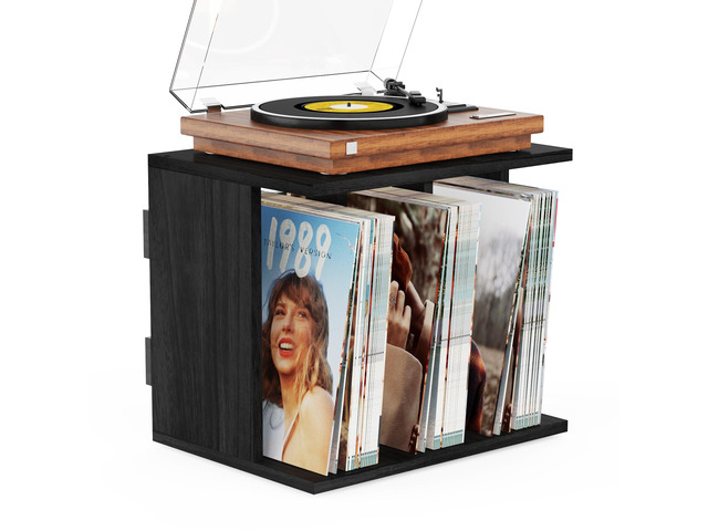 Vinyl Record Storage, Record Player Stand Wall Mount Up to 80-100 Albums, 3-Compartment Vinyl Record Holder, Black