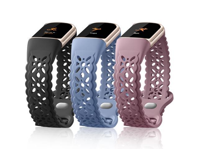 Floral Engraved Bands Compatible with Fitbit Charge 5 Band/Fitbit Charge 6 Band for Women, Charm Lace Silicone Soft Sport Watch Bands Bracelet...