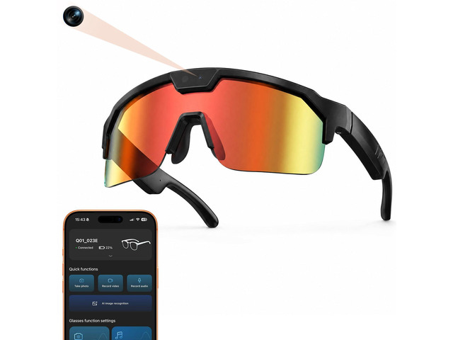 AI Smart Glasses with 35MP Camera,1200P EIS Video Recorder for Cycling ChatGPT Voice, Real-Time Translation, Polarized UV400, Open Ear Audio,...