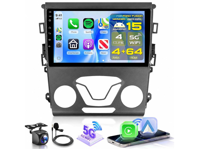 4Core 4+64G Android Car Stereo for Ford Fusion Mondeo 2013-2019 with 5G WIFI DSP/Wireless Carplay/Android Auto, 9 inch 1280*720 Touchscreen Radio...