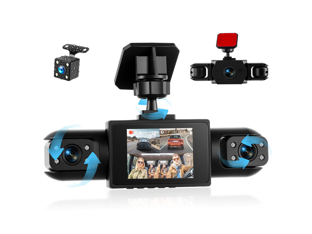 360° 4 Channel 1080P Dash Cam Front and Rear Inside Left Right, 2 IPS Dash for Cars, Built-in Loop Recording, 24/7 Recording Parking,Motion...