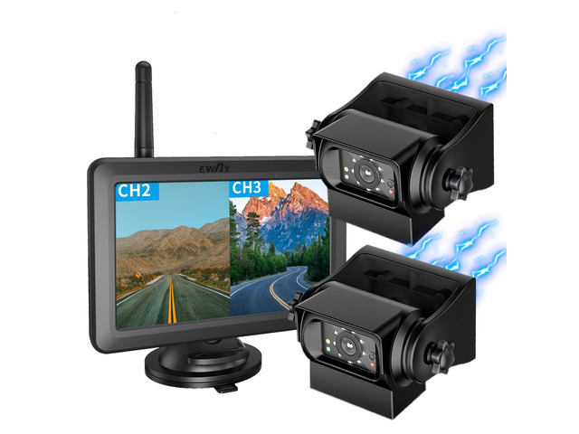 2 Magnetic Wireless Backup Cameras HD1080P w/ 5' Split Screen Monitor Portable No Wiring Trailer Hitch IR Night Vision Rear View Camera for Truck...