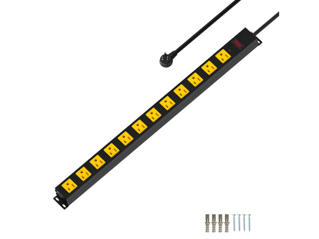 Metal 12 Outlet Mountable Power Strip, 2100J Surge Protector with Heavy Duty 6ft Extension Cord, Wide Spaced and Wall Mount Metal Powerstrip for...