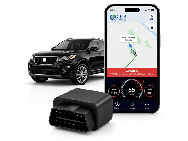 Car GPS Tracker (OBD2 Plug & Play) 3 Months Free Trial, Real-Time GPS Tracker for Cars, 1-Year History, Speed & Driving Alerts, App Control,...