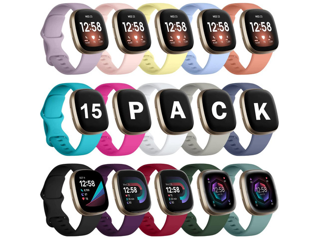 15 Pack Compatible with Fitbit Versa 3 Bands/Versa 4 Bands/Fitbit Sense 2/Sense Bands,Soft Replacement Waterproof Sport Watch Strap Wristband for...