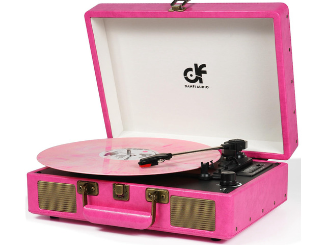 Vintage Bluetooth Suitcase Record Player with Built-in Speakers, 3 Speed Portable Turntable with USB Vinyl Audio Recorder RCA AUX-in & Headphone...