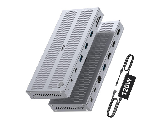 Displaylink Docking Station 3 Monitors with 120W Power Adapter, 14-in-1 Laptop Dock for MacBook M1/M2/M3/M4/Windows, 3XHDMI, 5 USB Ports, Ethernet,...