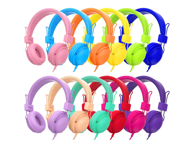 12-Pack Classroom Headphones for K-12 Schools, Bulk Wired 3.5mm Jack 85dB Volume-Limited, Built-in Mic, Foldable Design, Tangle-Free Cable, Audio...