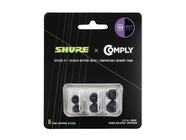 Comply Foam Sleeves 100 Series - Replacement Memory Foam Tips for Sound Isolating Earphones - 6 Pack (3 Pairs), S/M/L, 1 Each (EACYF1-6KIT)