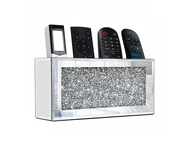 Mirrored Remote Holder, Wall Mounted Crush Diamond Bling Decoration Organizer Storage Box for Remote Phone Pad Wallet Notebook (8.3'×2.5'×4' For 3...