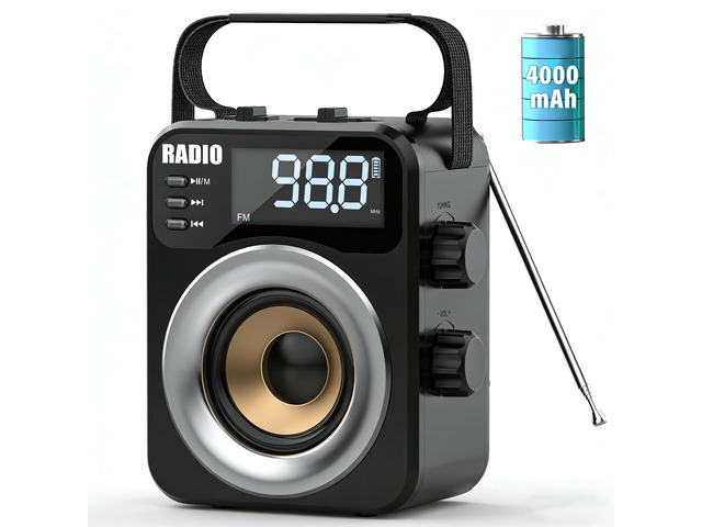 Portable AM/FM/WB/SW Radio, 4000mAh Rechargeable & 3Ã—D Cell Battery Powered Bluetooth Digital Radios 10W Speaker,TF/USB Playback,LCD Display...