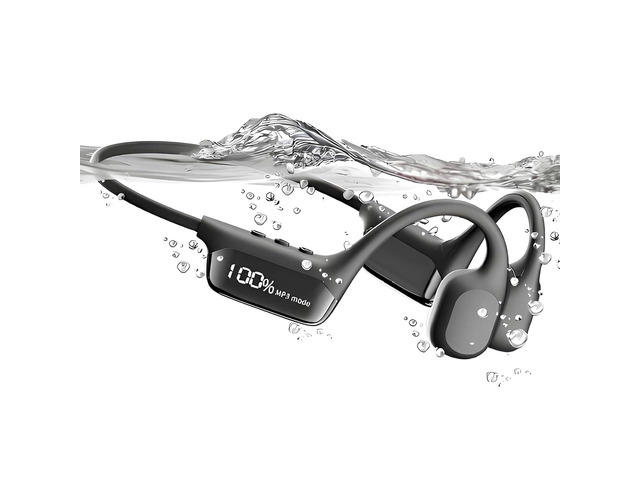 Swimming Headphones,IPX8 Underwater Swimming Headphone with LED Display,Bone Conduction Swim Headphone Built-in 32G Memory MP3 Player,Open Ear...