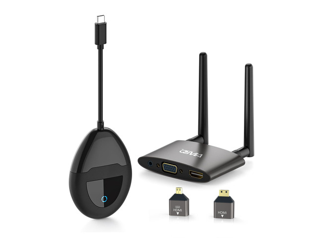 Wireless USB C HDMI Transmitter and Receiver 4K, Dual Transmit Ports, HDMI & VGA Dual Screens, 2.4/5G Streaming Smooth Video/Audio Extender...